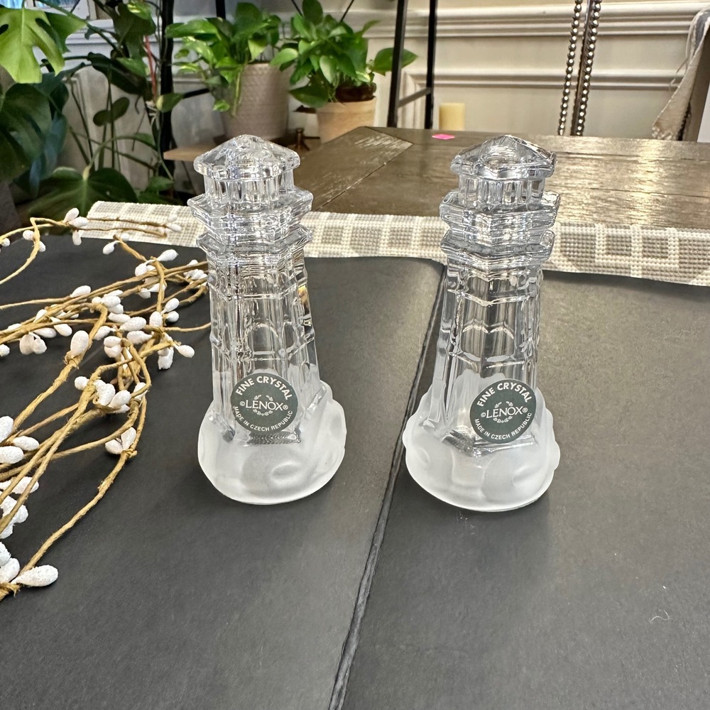 LENOX Full Lead Crystal Light House Salt and Peper Shakers Vintage NEW RareCzech - Picture 2 of 7